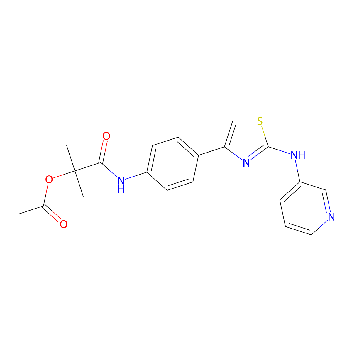 2-Methyl-1-oxo-1-((4-(2-(pyridin-3-ylamino)thiazol-4-yl)phenyl)amino)propan-2-yl acetate molecular structure, CAS 1797334-49-6