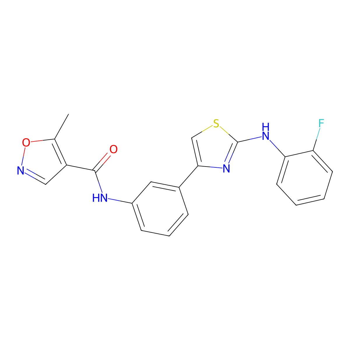 N-(3-(2-((2-fluorophenyl)amino)thiazol-4-yl)phenyl)-5-methylisoxazole-4-carboxamide molecular structure, CAS 1797334-60-1