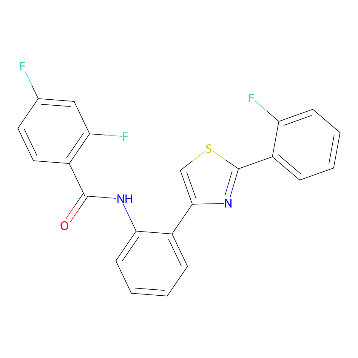 2,4-difluoro-N-(2-(2-(2-fluorophenyl)thiazol-4-yl)phenyl)benzamide molecular structure, CAS 1797334-96-3
