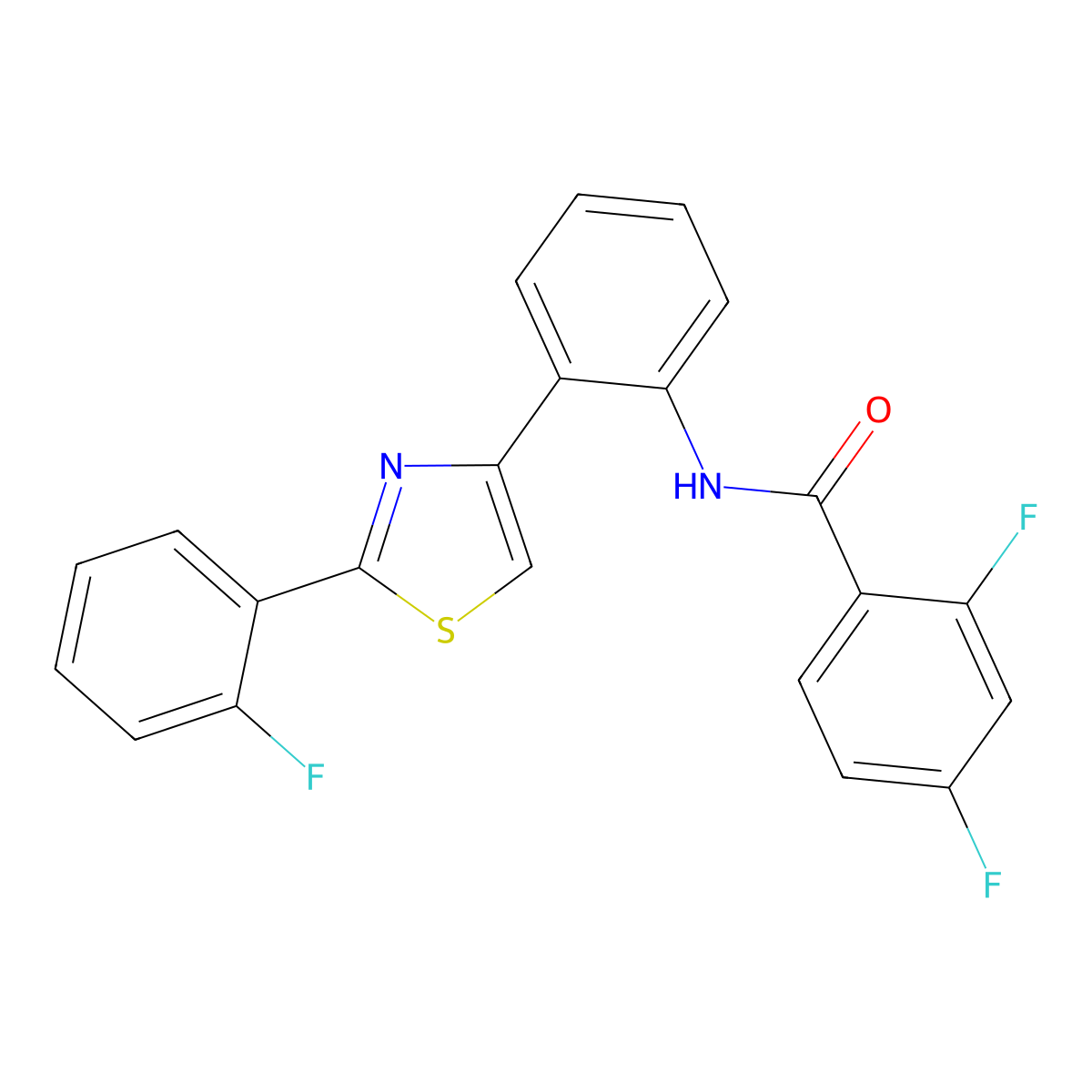 2,4-difluoro-N-(2-(2-(2-fluorophenyl)thiazol-4-yl)phenyl)benzamide molecular structure, CAS 1797334-96-3