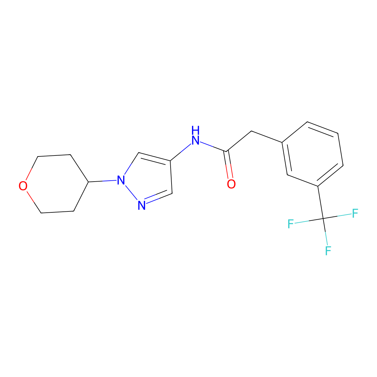 N-[1-(oxan-4-yl)-1H-pyrazol-4-yl]-2-[3-(trifluoromethyl)phenyl]acetamide molecular structure, CAS 1797335-75-1