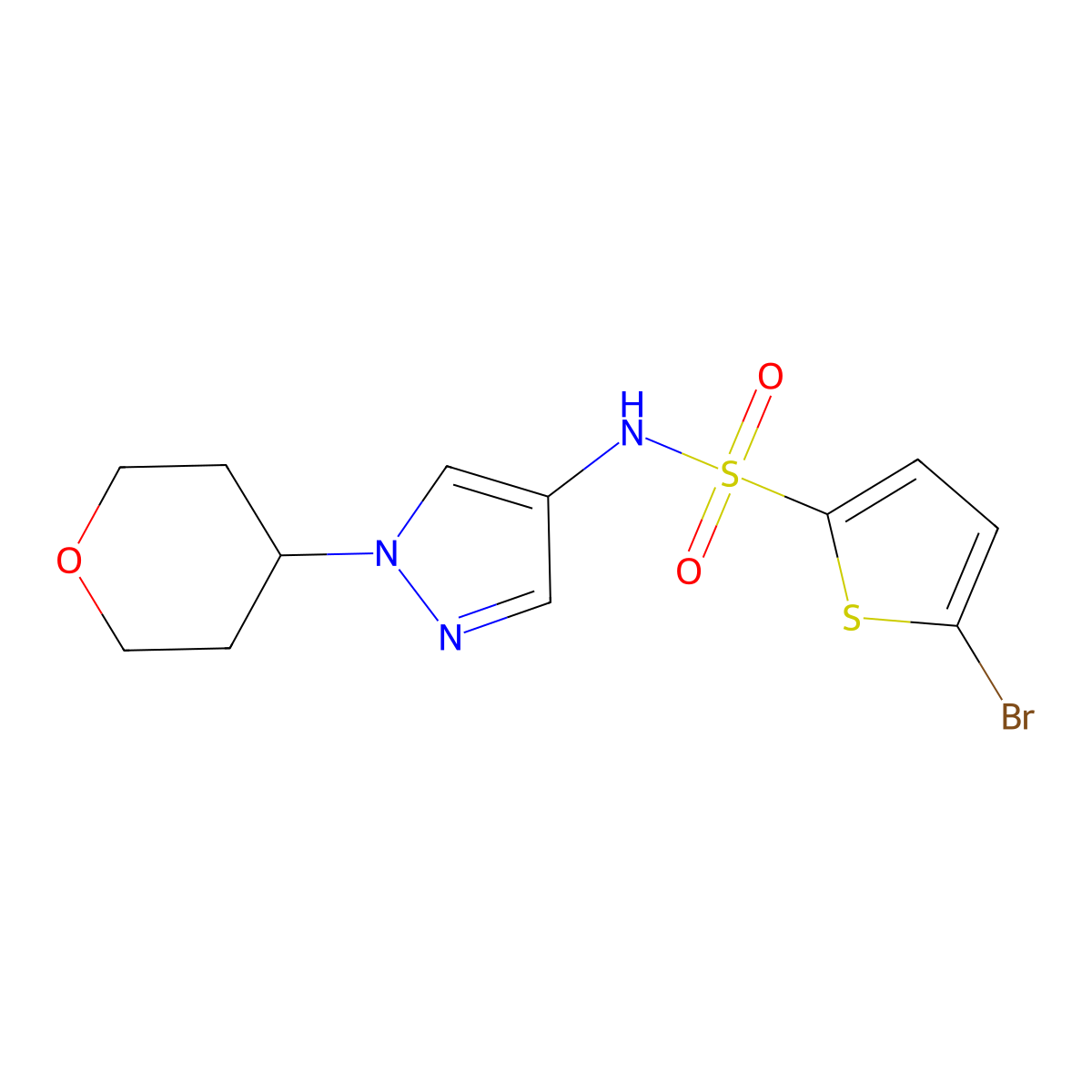 5-bromo-N-(1-(tetrahydro-2H-pyran-4-yl)-1H-pyrazol-4-yl)thiophene-2-sulfonamide molecular structure, CAS 1797335-89-7