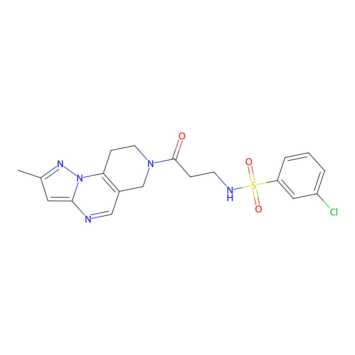 3-chloro-N-(3-(2-methyl-8,9-dihydropyrazolo[1,5-a]pyrido[3,4-e]pyrimidin-7(6H)-yl)-3-oxopropyl)benzenesulfonamide molecular structure, CAS 1797335-90-0