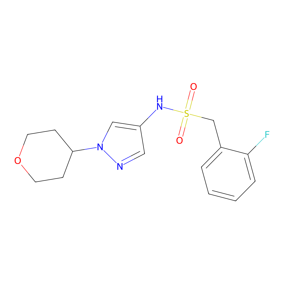 1-(2-fluorophenyl)-N-(1-(tetrahydro-2H-pyran-4-yl)-1H-pyrazol-4-yl)methanesulfonamide molecular structure, CAS 1797335-94-4