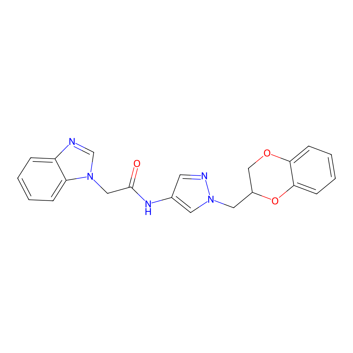 2-(1H-1,3-benzodiazol-1-yl)-N-{1-[(2,3-dihydro-1,4-benzodioxin-2-yl)methyl]-1H-pyrazol-4-yl}acetamide molecular structure, CAS 1797336-07-2