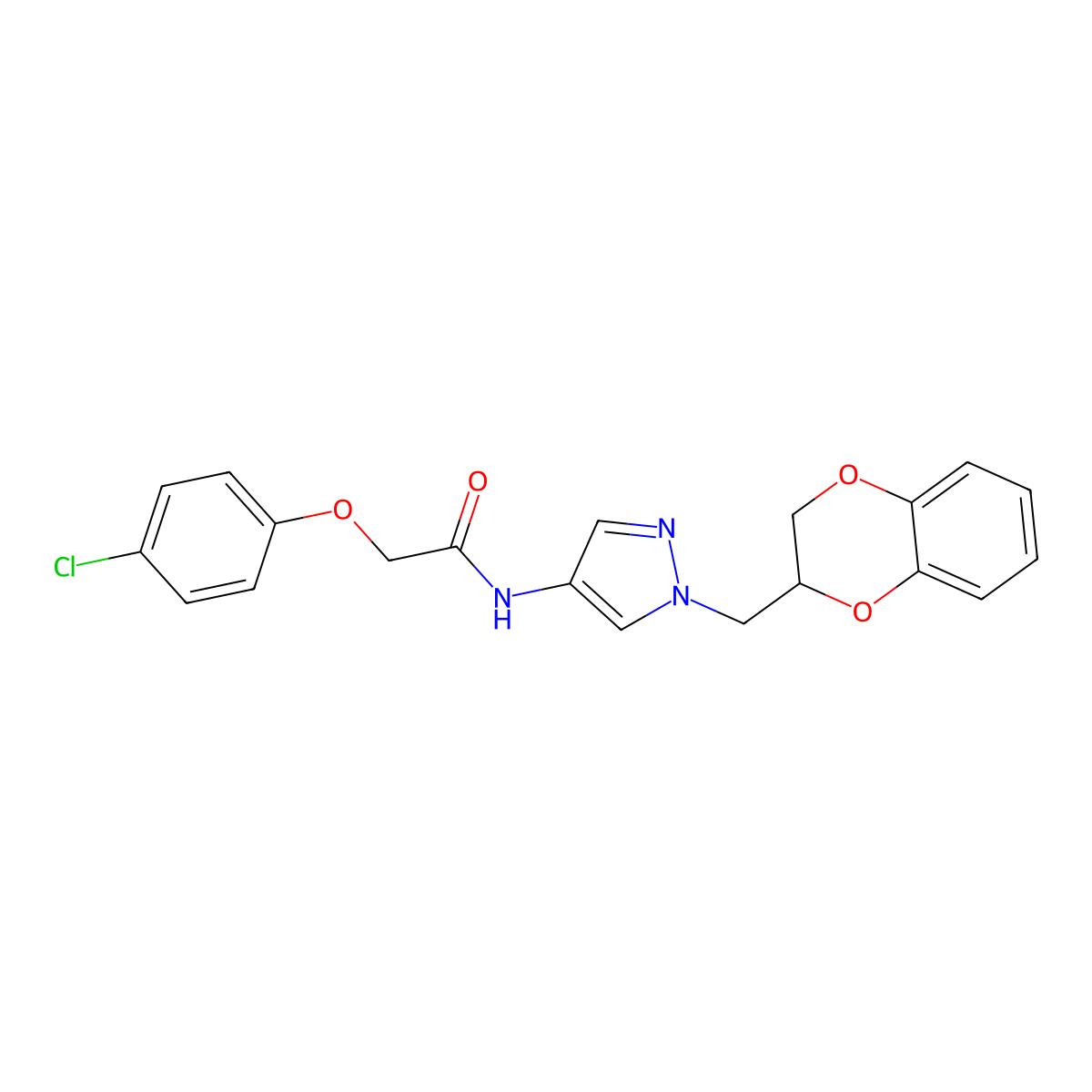2-(4-chlorophenoxy)-N-(1-((2,3-dihydrobenzo[b][1,4]dioxin-2-yl)methyl)-1H-pyrazol-4-yl)acetamide molecular structure, CAS 1797336-21-0