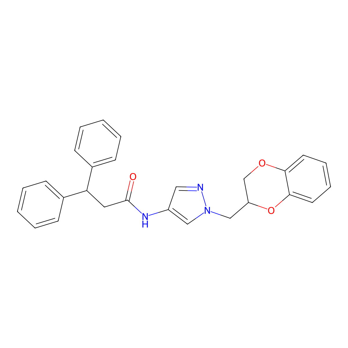 N-(1-((2,3-dihydrobenzo[b][1,4]dioxin-2-yl)methyl)-1H-pyrazol-4-yl)-3,3-diphenylpropanamide molecular structure, CAS 1797336-29-8