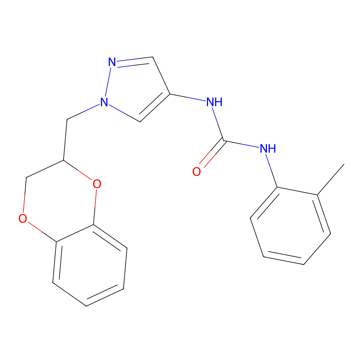 1-(1-((2,3-dihydrobenzo[b][1,4]dioxin-2-yl)methyl)-1H-pyrazol-4-yl)-3-(o-tolyl)urea molecular structure, CAS 1797336-82-3