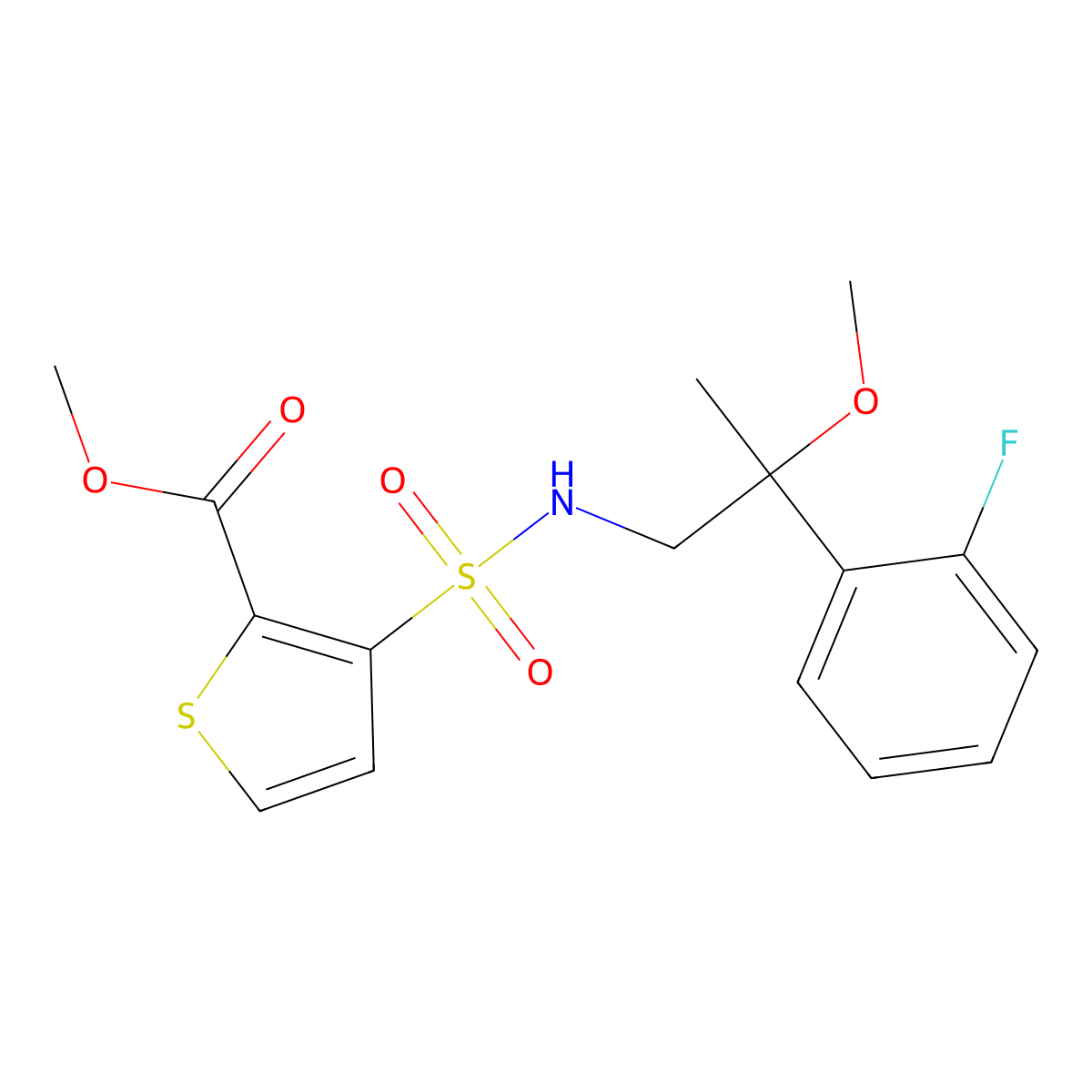 methyl 3-(N-(2-(2-fluorophenyl)-2-methoxypropyl)sulfamoyl)thiophene-2-carboxylate molecular structure, CAS 1797339-36-6