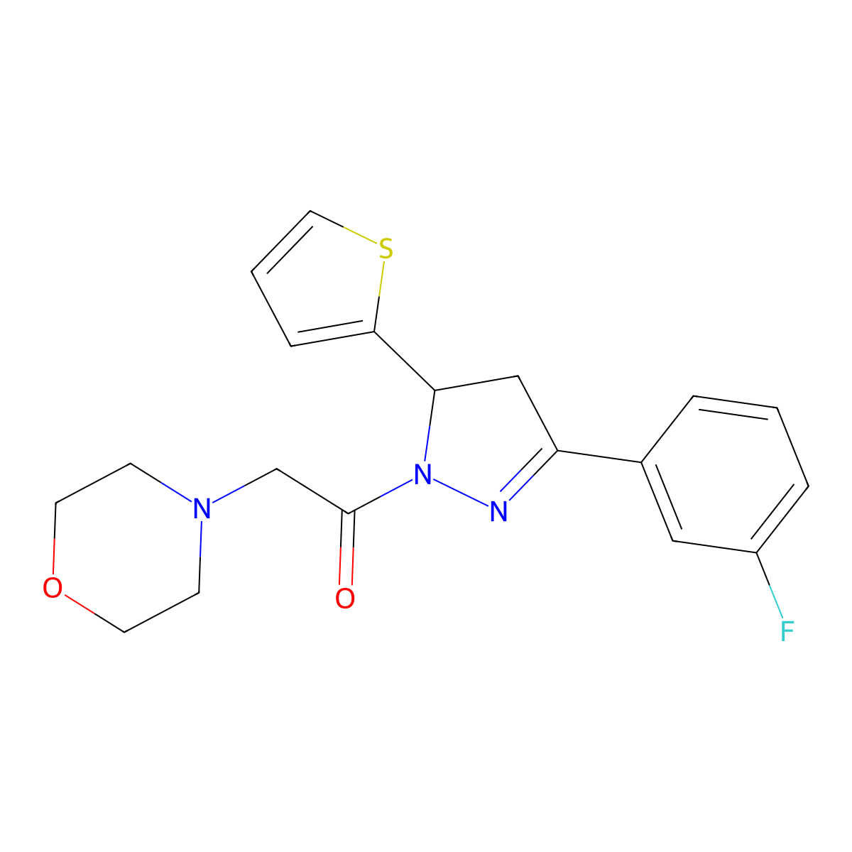1-[3-(3-fluorophenyl)-5-(thiophen-2-yl)-4,5-dihydro-1H-pyrazol-1-yl]-2-(morpholin-4-yl)ethan-1-one molecular structure, CAS 1797339-46-8