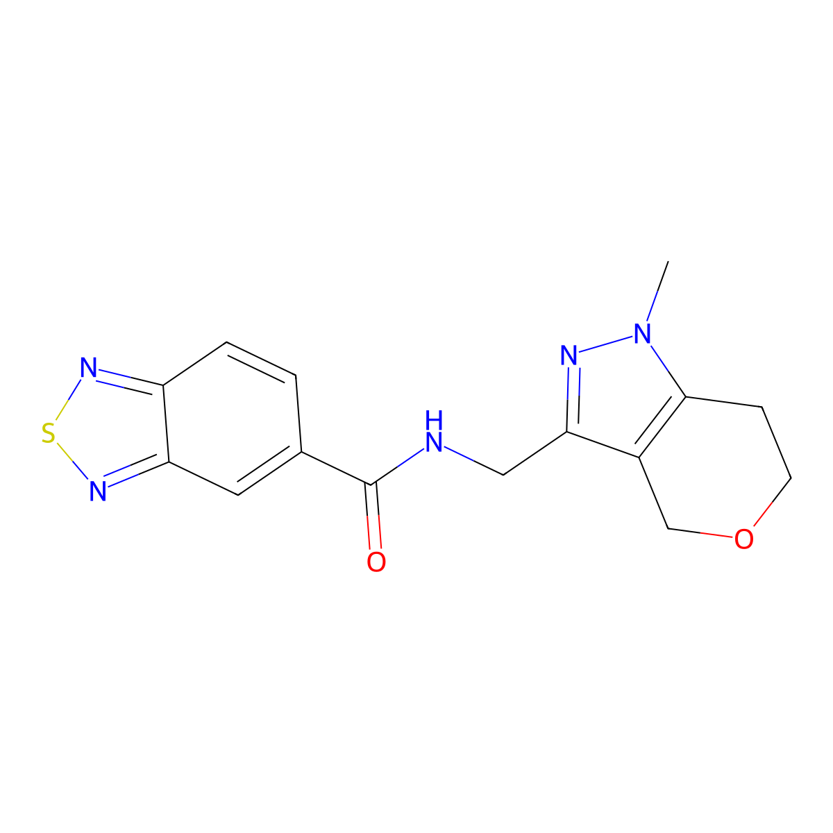N-((1-methyl-1,4,6,7-tetrahydropyrano[4,3-c]pyrazol-3-yl)methyl)benzo[c][1,2,5]thiadiazole-5-carboxamide molecular structure, CAS 1797340-84-1