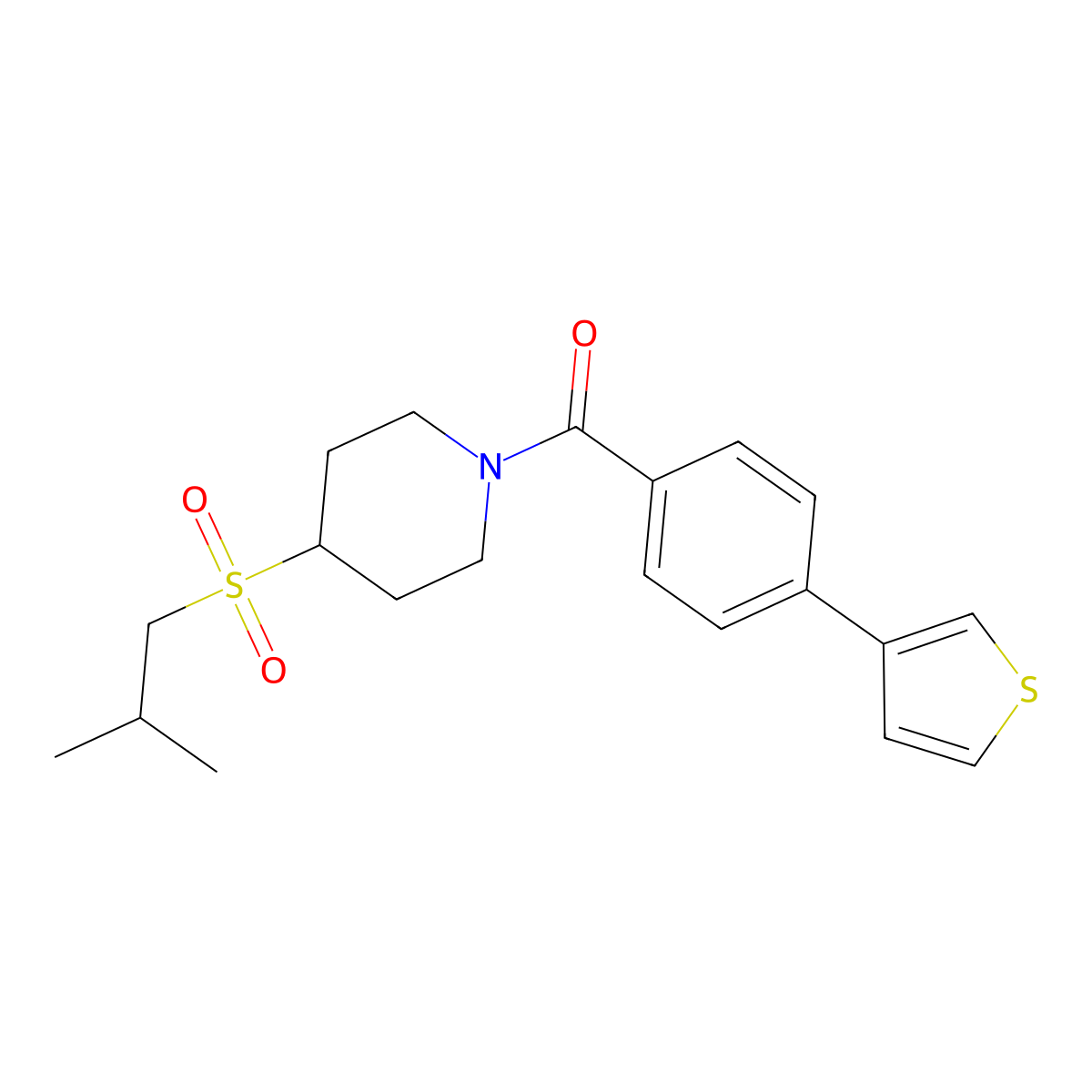 (4-(Isobutylsulfonyl)piperidin-1-yl)(4-(thiophen-3-yl)phenyl)methanone molecular structure, CAS 1797341-19-5