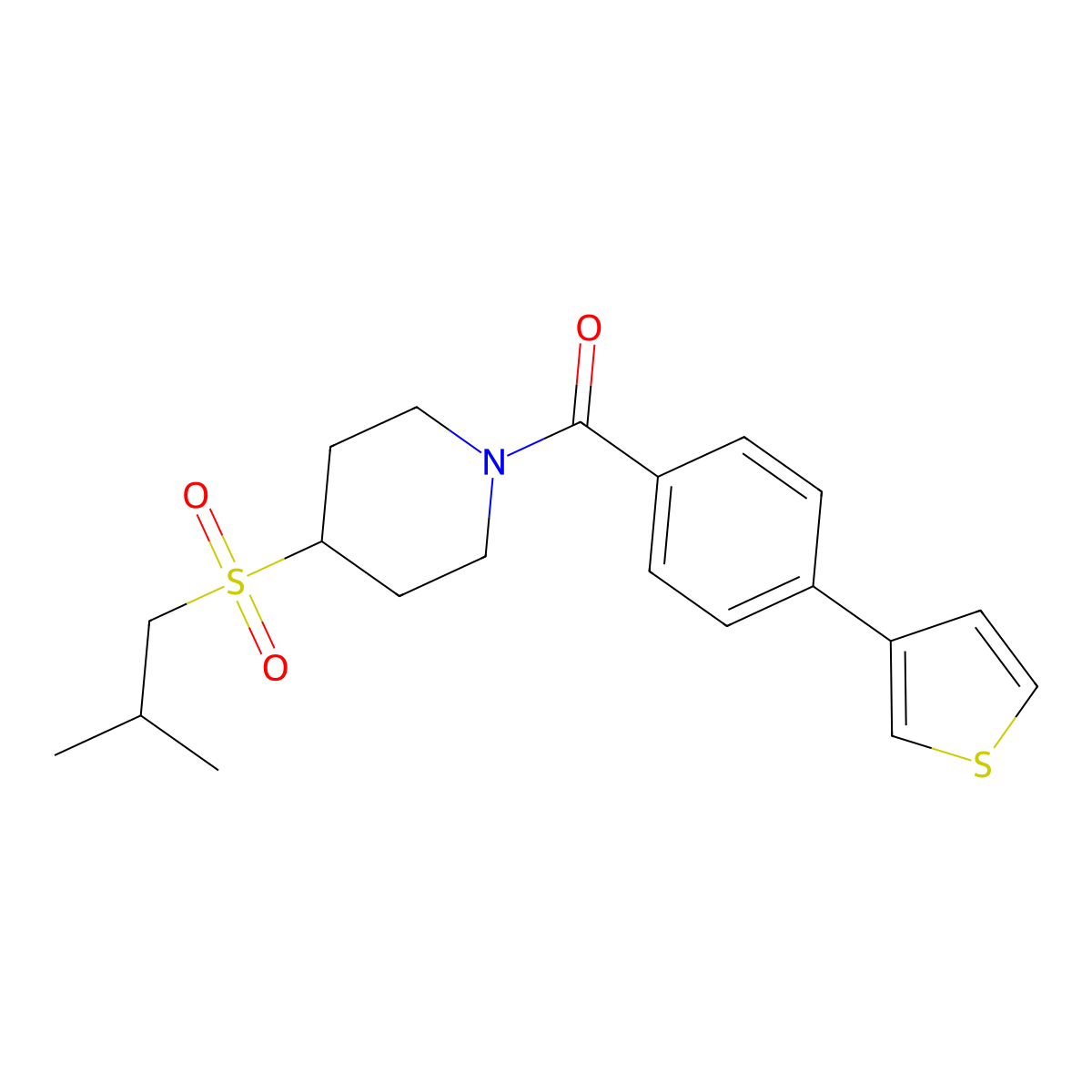 (4-(Isobutylsulfonyl)piperidin-1-yl)(4-(thiophen-3-yl)phenyl)methanone molecular structure, CAS 1797341-19-5