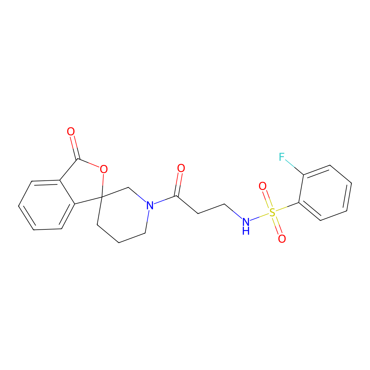 2-fluoro-N-(3-oxo-3-(3-oxo-3H-spiro[isobenzofuran-1,3'-piperidin]-1'-yl)propyl)benzenesulfonamide molecular structure, CAS 1797341-23-1