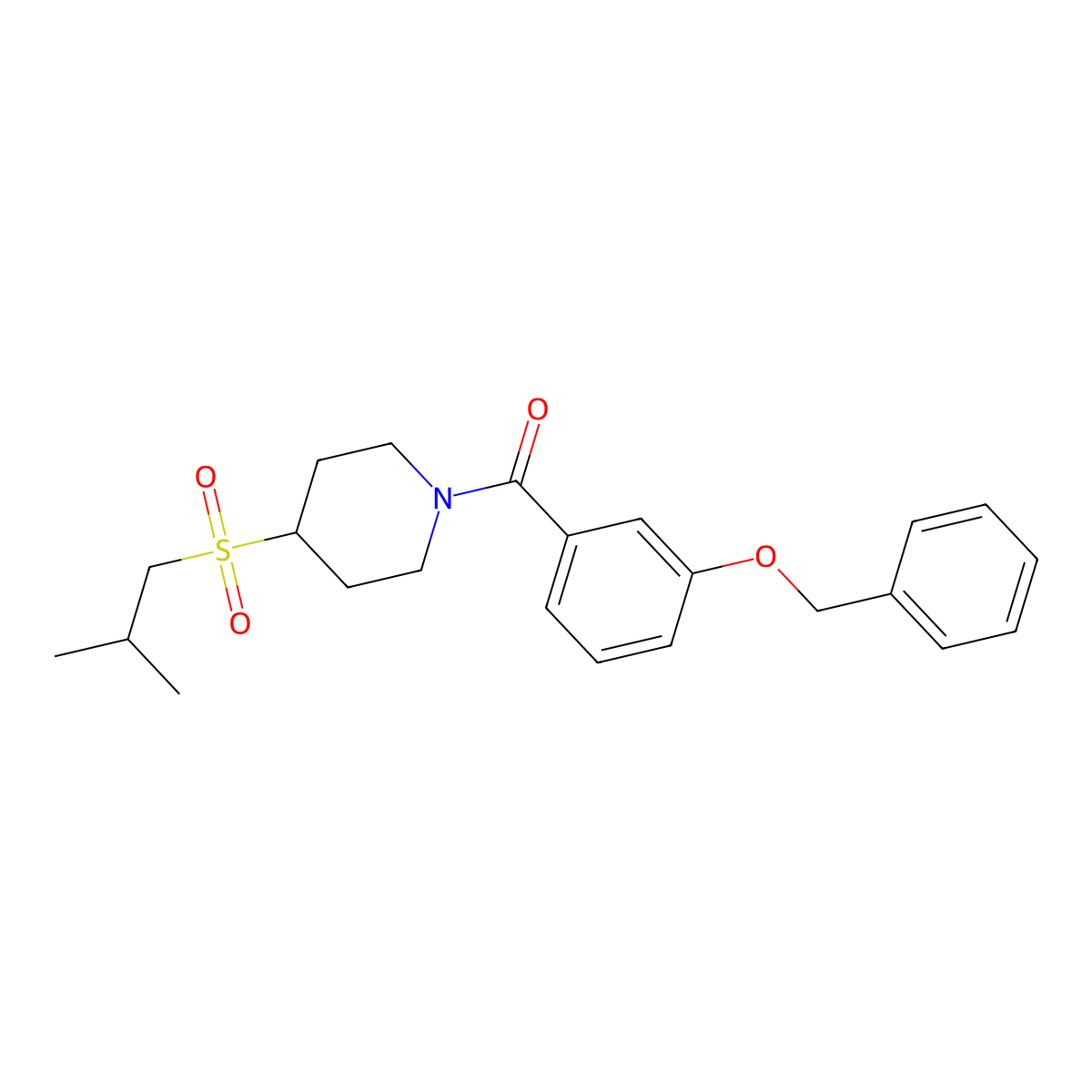 (3-(Benzyloxy)phenyl)(4-(isobutylsulfonyl)piperidin-1-yl)methanone molecular structure, CAS 1797341-40-2