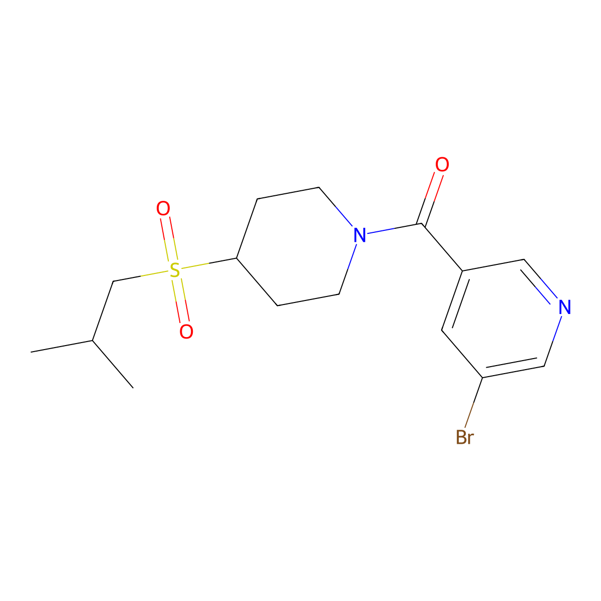 (5-Bromopyridin-3-yl)(4-(isobutylsulfonyl)piperidin-1-yl)methanone molecular structure, CAS 1797341-55-9