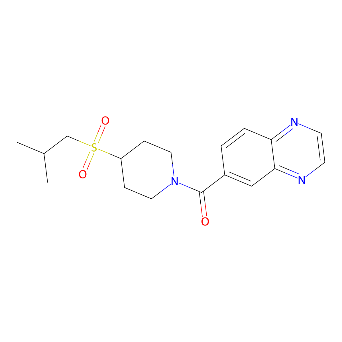 (4-(Isobutylsulfonyl)piperidin-1-yl)(quinoxalin-6-yl)methanone molecular structure, CAS 1797341-69-5