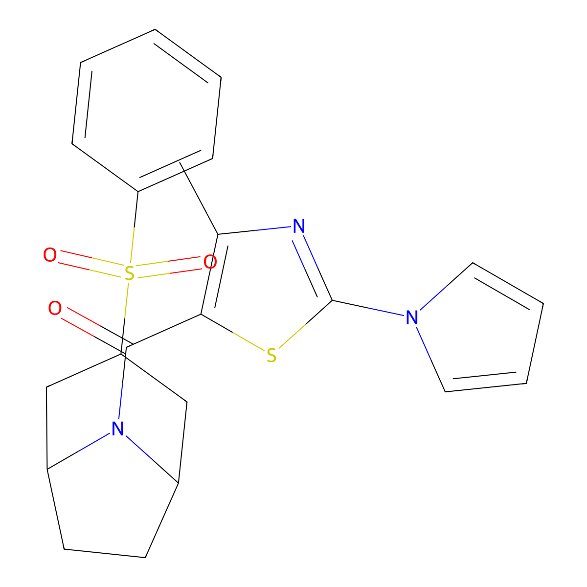 (4-methyl-2-(1H-pyrrol-1-yl)thiazol-5-yl)((1R,5S)-3-(phenylsulfonyl)-8-azabicyclo[3.2.1]octan-8-yl)methanone molecular structure, CAS 1797341-80-0