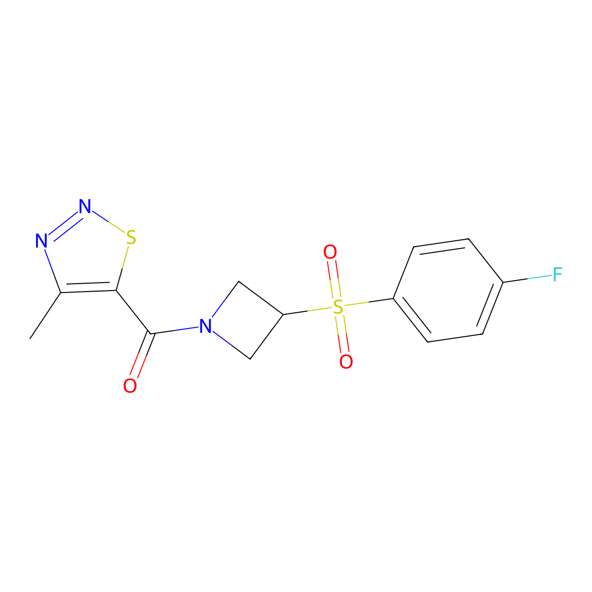 (3-((4-Fluorophenyl)sulfonyl)azetidin-1-yl)(4-methyl-1,2,3-thiadiazol-5-yl)methanone molecular structure, CAS 1797342-10-9