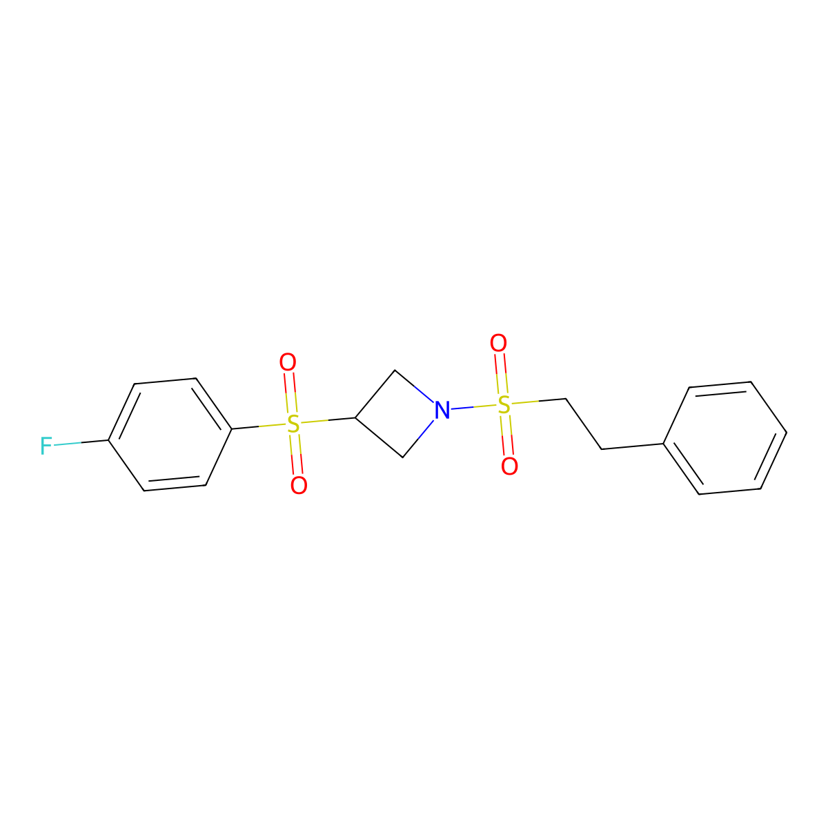 3-((4-Fluorophenyl)sulfonyl)-1-(phenethylsulfonyl)azetidine molecular structure, CAS 1797342-22-3