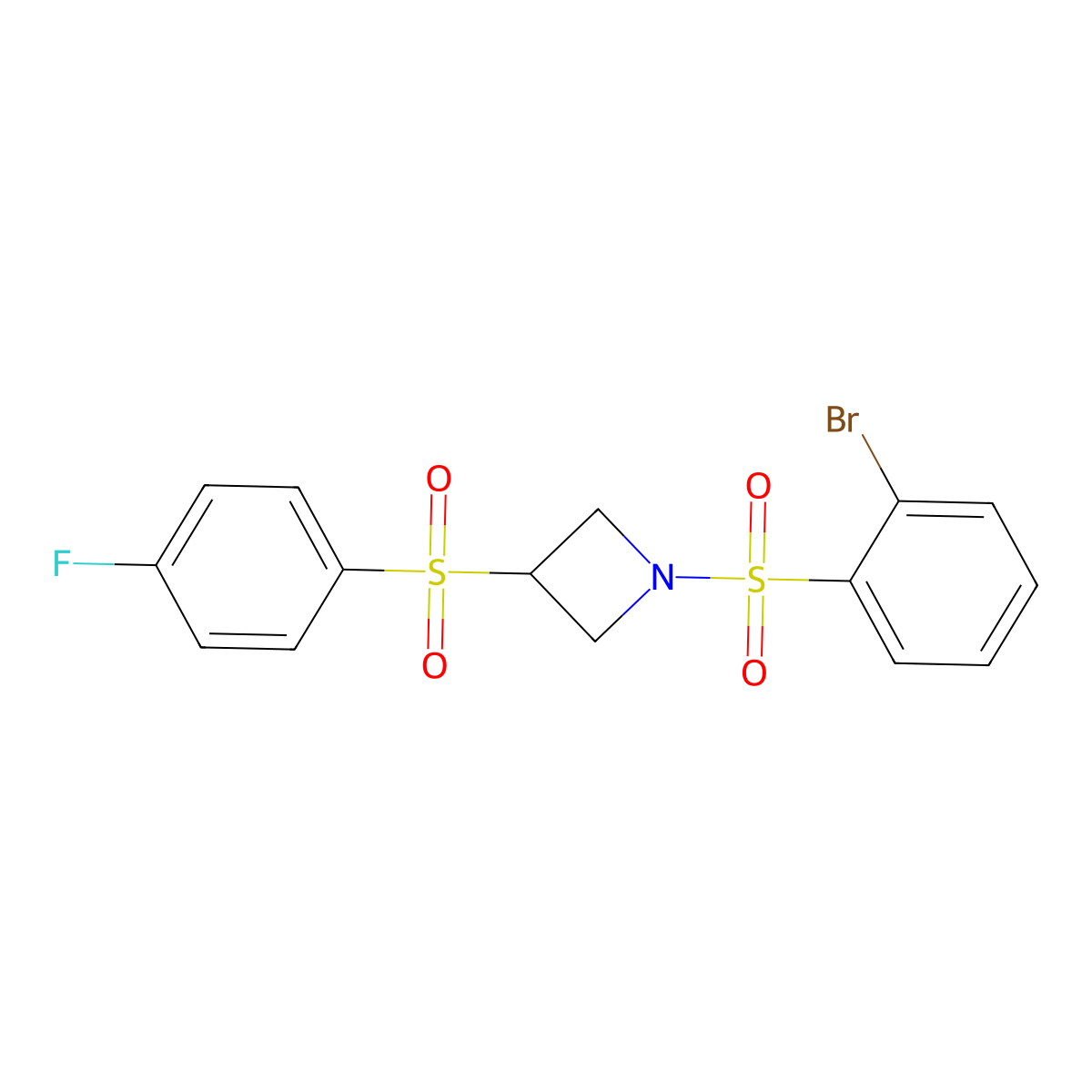 1-((2-Bromophenyl)sulfonyl)-3-((4-fluorophenyl)sulfonyl)azetidine molecular structure, CAS 1797342-32-5