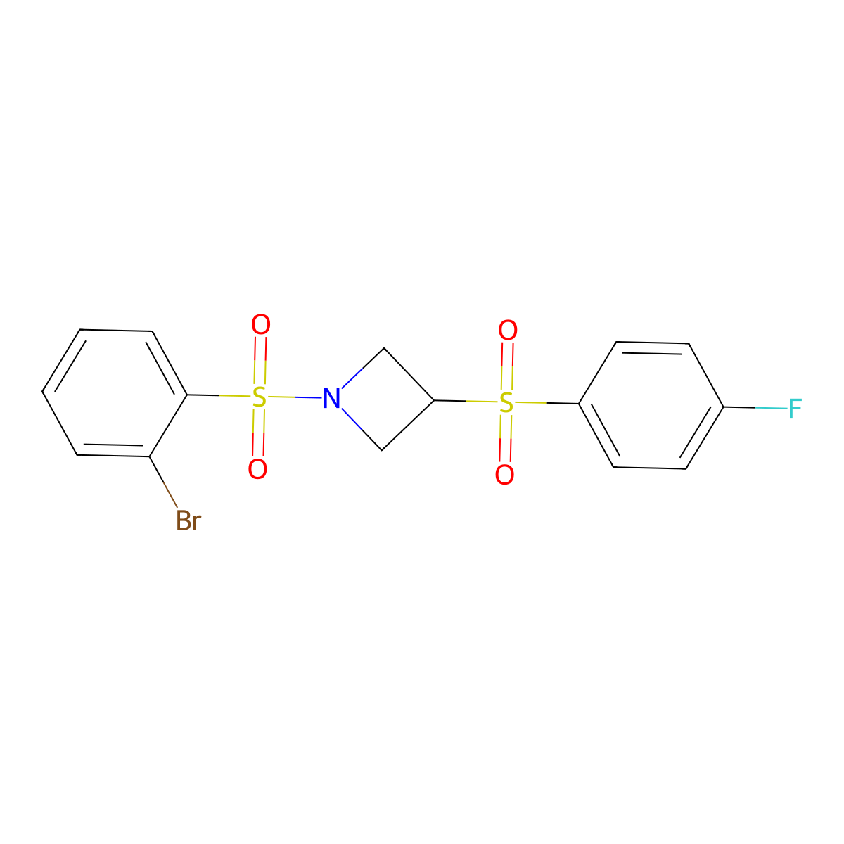 1-((2-Bromophenyl)sulfonyl)-3-((4-fluorophenyl)sulfonyl)azetidine molecular structure, CAS 1797342-32-5