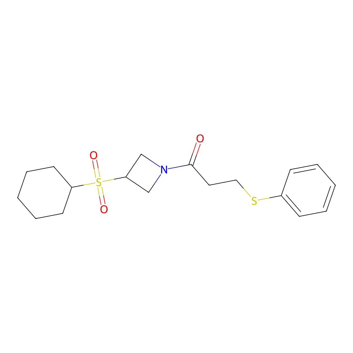 1-(3-(Cyclohexylsulfonyl)azetidin-1-yl)-3-(phenylthio)propan-1-one molecular structure, CAS 1797342-79-0