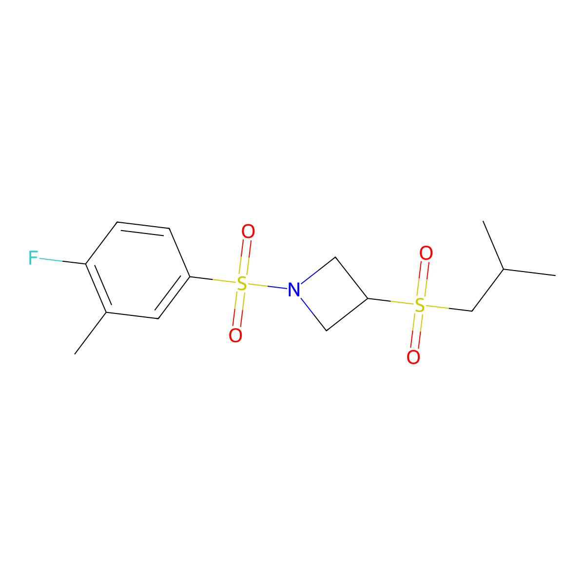 1-((4-Fluoro-3-methylphenyl)sulfonyl)-3-(isobutylsulfonyl)azetidine molecular structure, CAS 1797343-22-6
