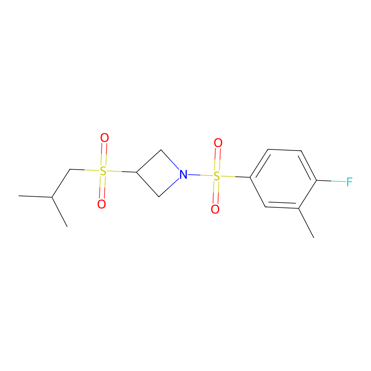 1-((4-Fluoro-3-methylphenyl)sulfonyl)-3-(isobutylsulfonyl)azetidine molecular structure, CAS 1797343-22-6