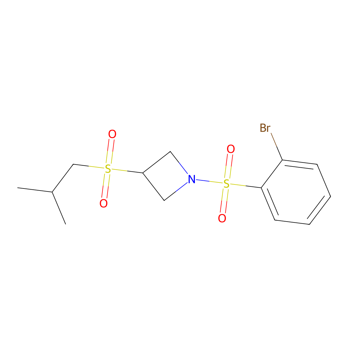 1-((2-Bromophenyl)sulfonyl)-3-(isobutylsulfonyl)azetidine molecular structure, CAS 1797343-37-3
