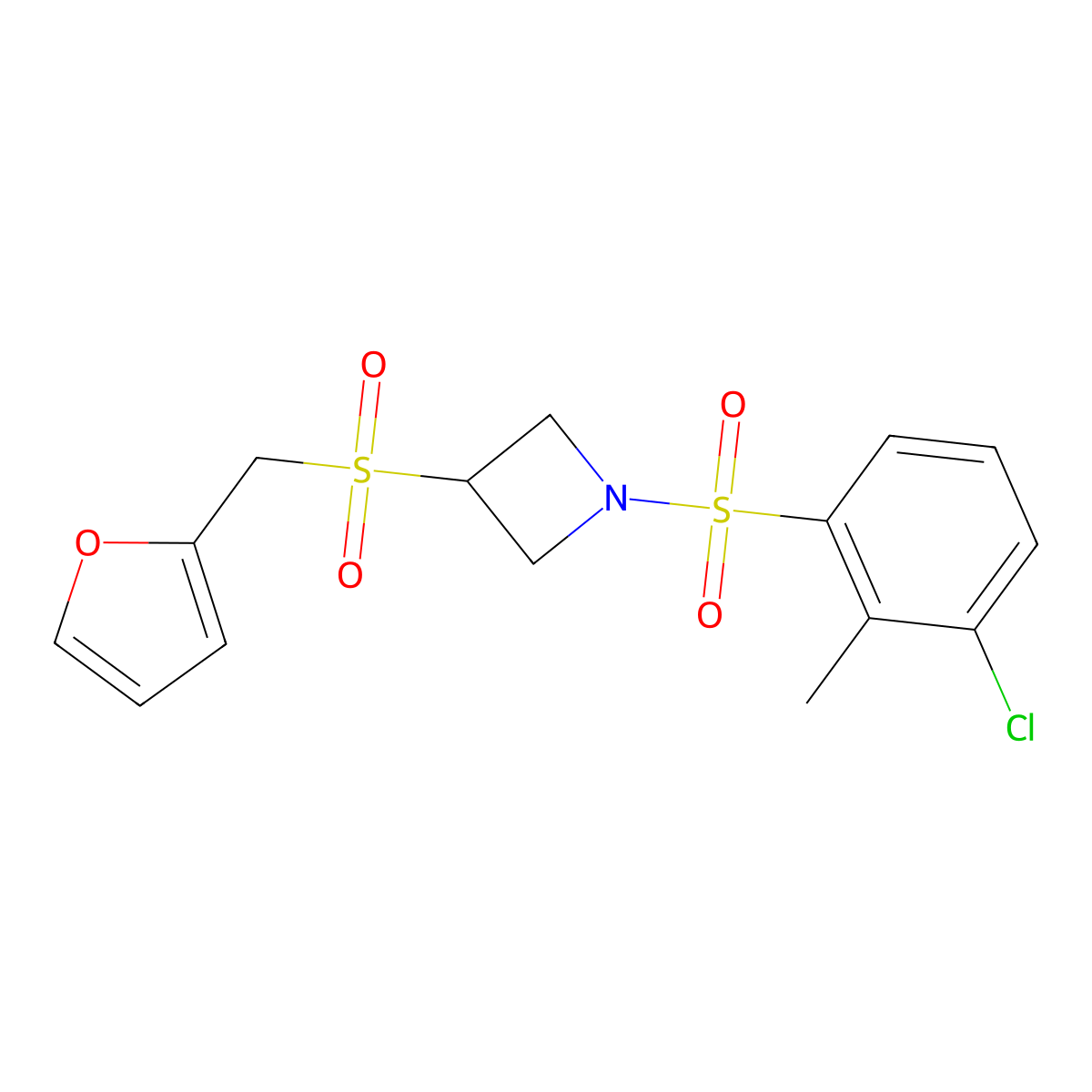 1-((3-Chloro-2-methylphenyl)sulfonyl)-3-((furan-2-ylmethyl)sulfonyl)azetidine molecular structure, CAS 1797344-20-7