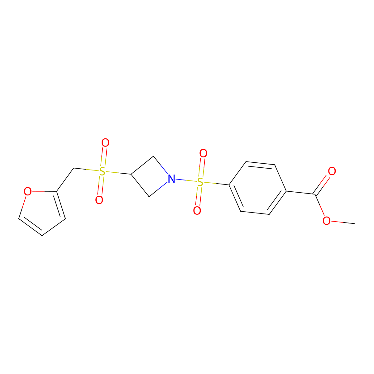 Methyl 4-((3-((furan-2-ylmethyl)sulfonyl)azetidin-1-yl)sulfonyl)benzoate molecular structure, CAS 1797344-23-0