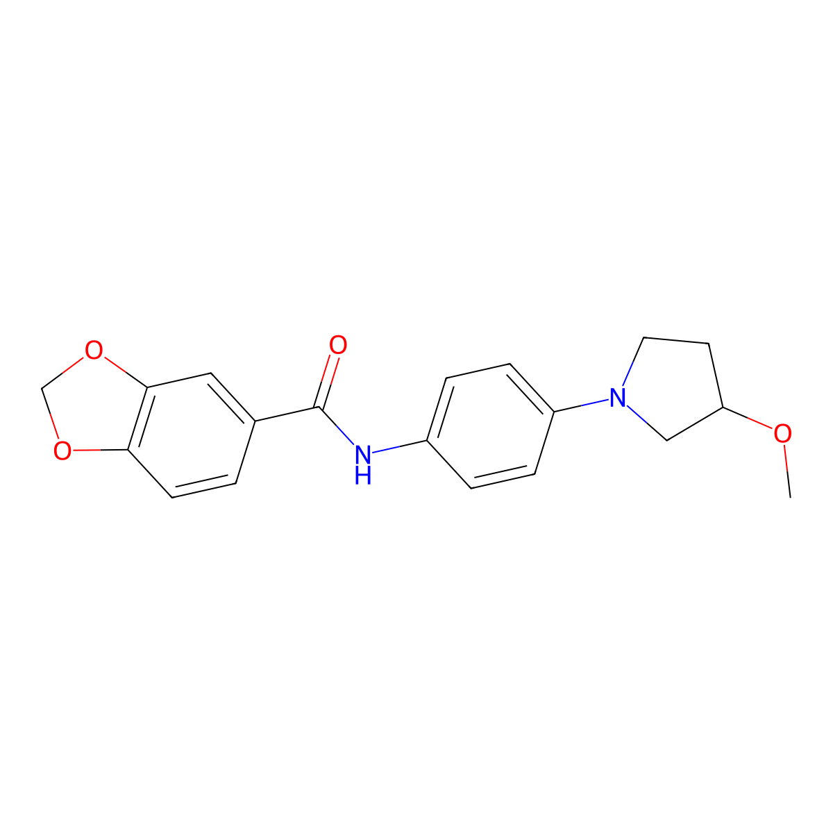 N-(4-(3-methoxypyrrolidin-1-yl)phenyl)benzo[d][1,3]dioxole-5-carboxamide molecular structure, CAS 1797344-40-1