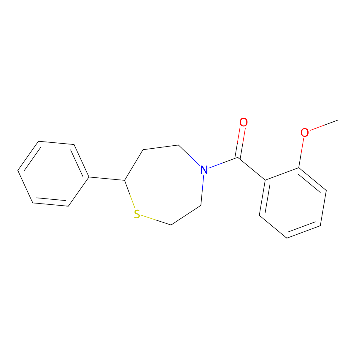 (2-Methoxyphenyl)(7-phenyl-1,4-thiazepan-4-yl)methanone molecular structure, CAS 1797347-42-2