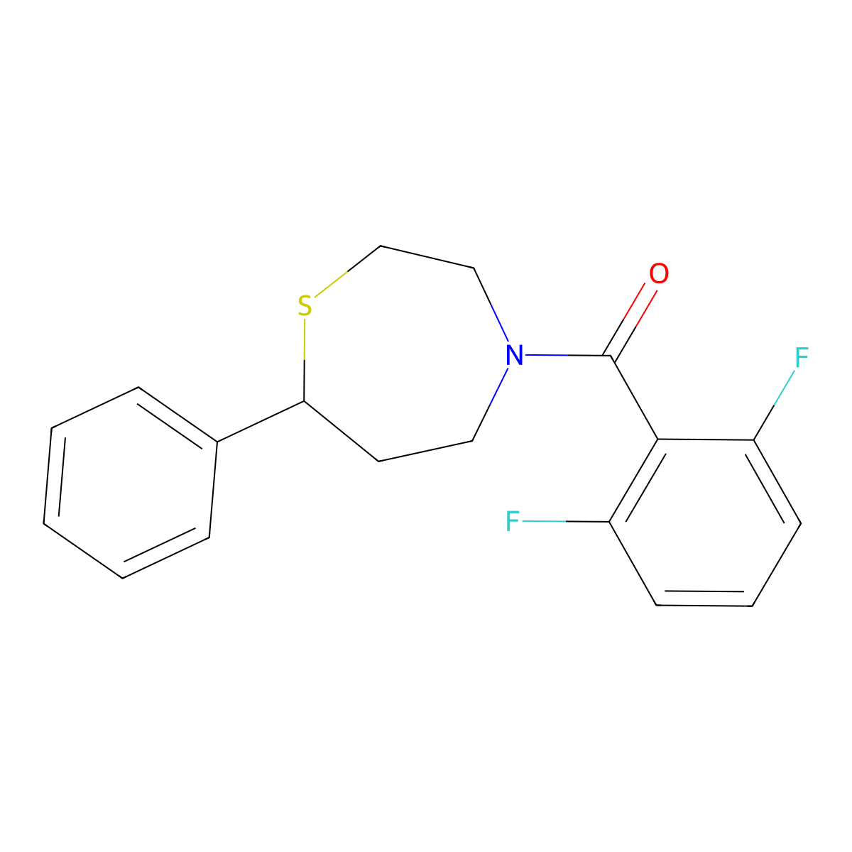 (2,6-Difluorophenyl)(7-phenyl-1,4-thiazepan-4-yl)methanone molecular structure, CAS 1797347-51-3