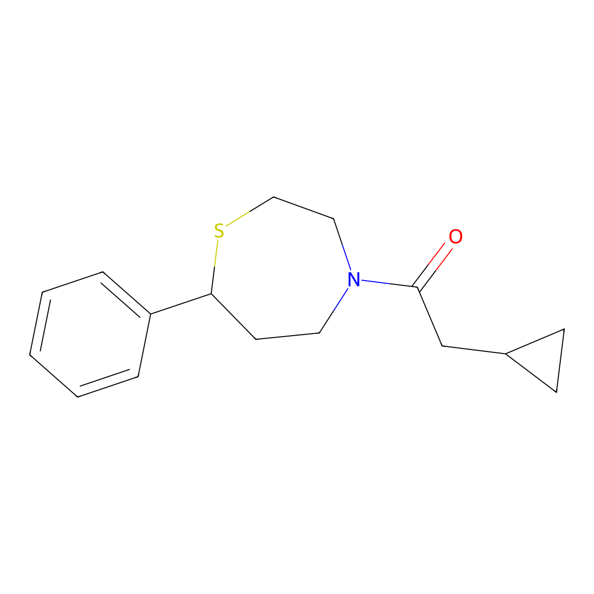 2-Cyclopropyl-1-(7-phenyl-1,4-thiazepan-4-yl)ethanone molecular structure, CAS 1797347-70-6