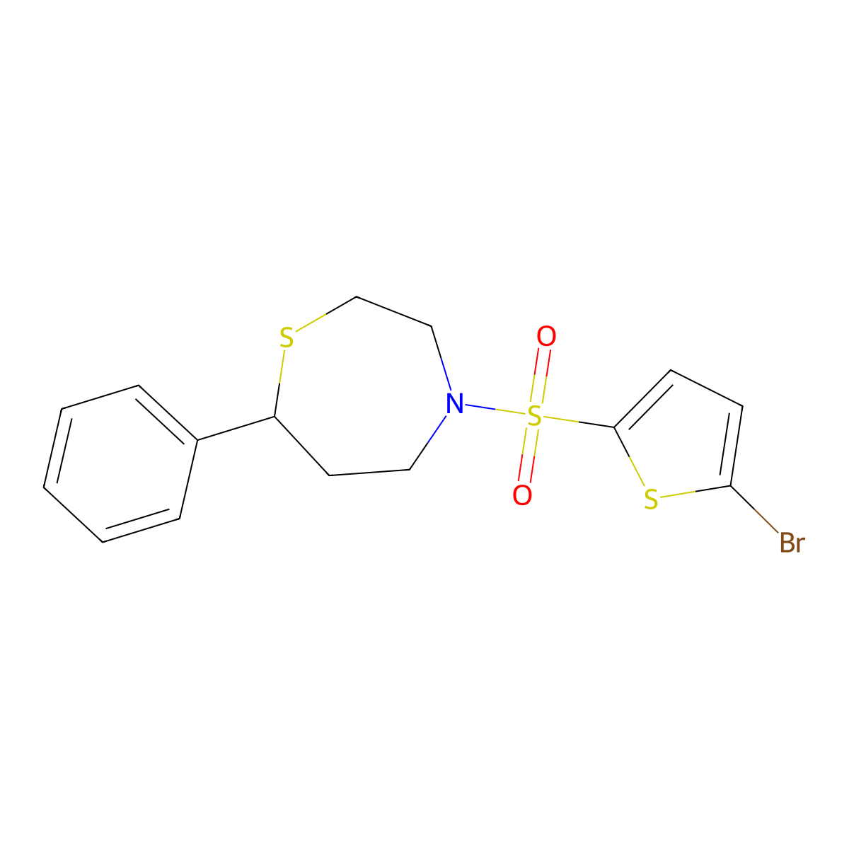 4-((5-Bromothiophen-2-yl)sulfonyl)-7-phenyl-1,4-thiazepane molecular structure, CAS 1797347-94-4