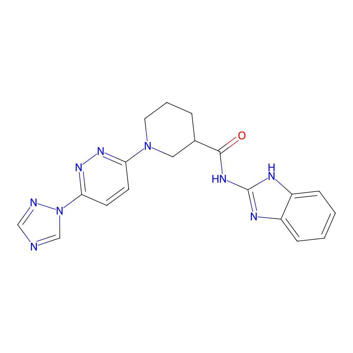 1-(6-(1H-1,2,4-triazol-1-yl)pyridazin-3-yl)-N-(1H-benzo[d]imidazol-2-yl)piperidine-3-carboxamide molecular structure, CAS 1797349-37-1