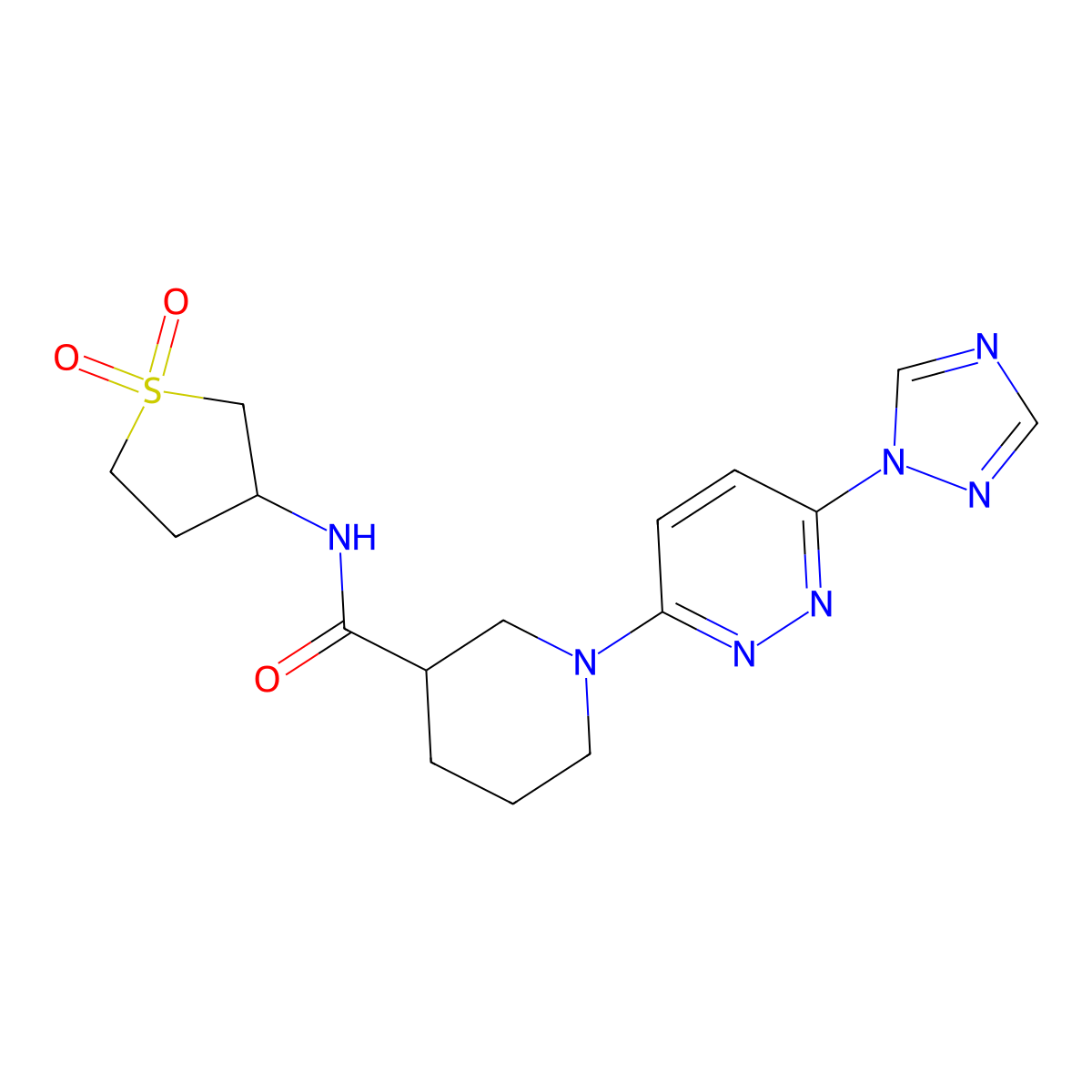 1-(6-(1H-1,2,4-triazol-1-yl)pyridazin-3-yl)-N-(1,1-dioxidotetrahydrothiophen-3-yl)piperidine-3-carboxamide molecular structure, CAS 1797349-44-0
