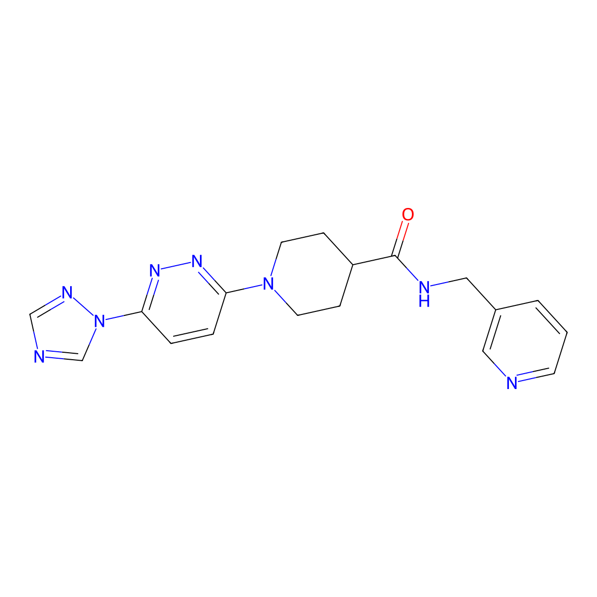1-(6-(1H-1,2,4-triazol-1-yl)pyridazin-3-yl)-N-(pyridin-3-ylmethyl)piperidine-4-carboxamide molecular structure, CAS 1797349-48-4