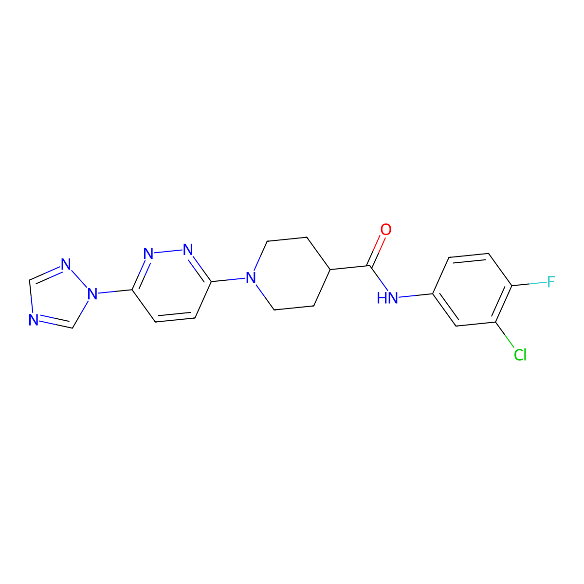 1-(6-(1H-1,2,4-triazol-1-yl)pyridazin-3-yl)-N-(3-chloro-4-fluorophenyl)piperidine-4-carboxamide molecular structure, CAS 1797349-59-7