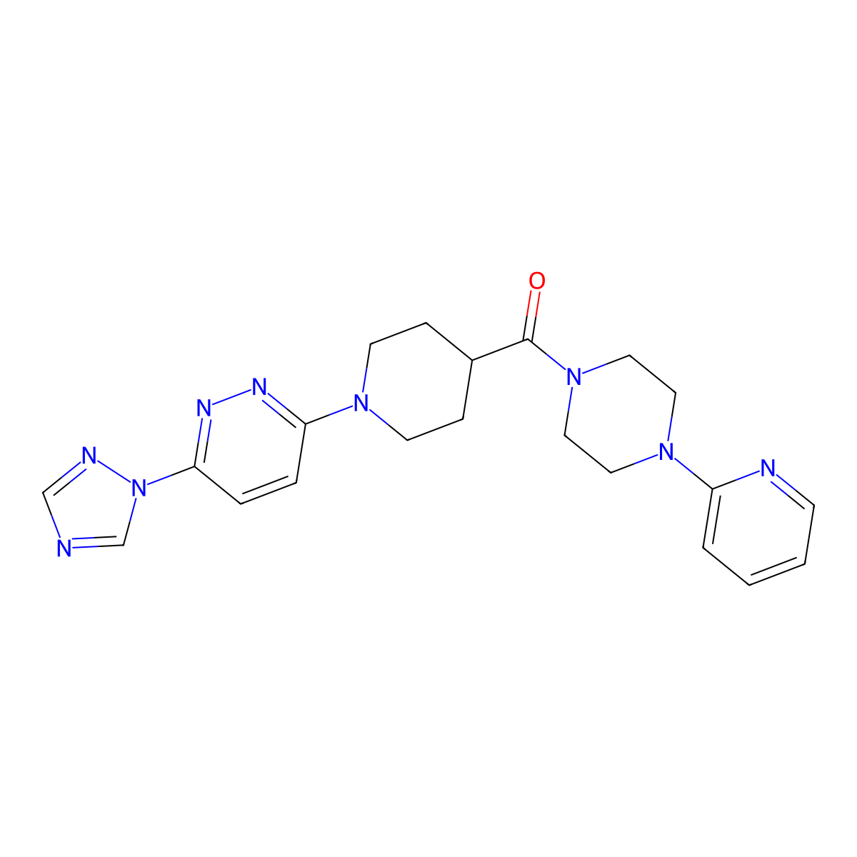 (1-(6-(1H-1,2,4-triazol-1-yl)pyridazin-3-yl)piperidin-4-yl)(4-(pyridin-2-yl)piperazin-1-yl)methanone molecular structure, CAS 1797349-71-3