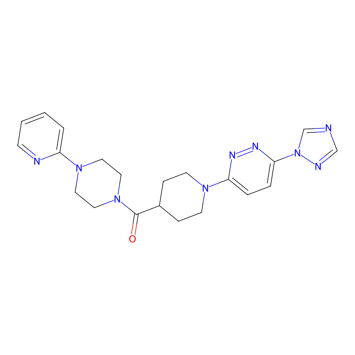 (1-(6-(1H-1,2,4-triazol-1-yl)pyridazin-3-yl)piperidin-4-yl)(4-(pyridin-2-yl)piperazin-1-yl)methanone molecular structure, CAS 1797349-71-3