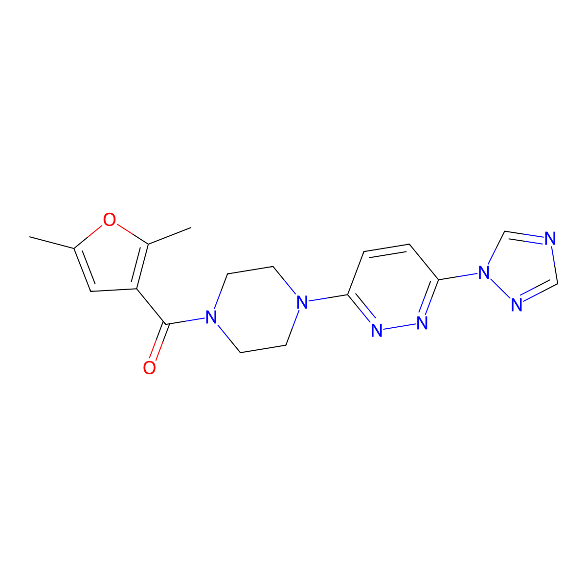 (4-(6-(1H-1,2,4-triazol-1-yl)pyridazin-3-yl)piperazin-1-yl)(2,5-dimethylfuran-3-yl)methanone molecular structure, CAS 1797350-00-5