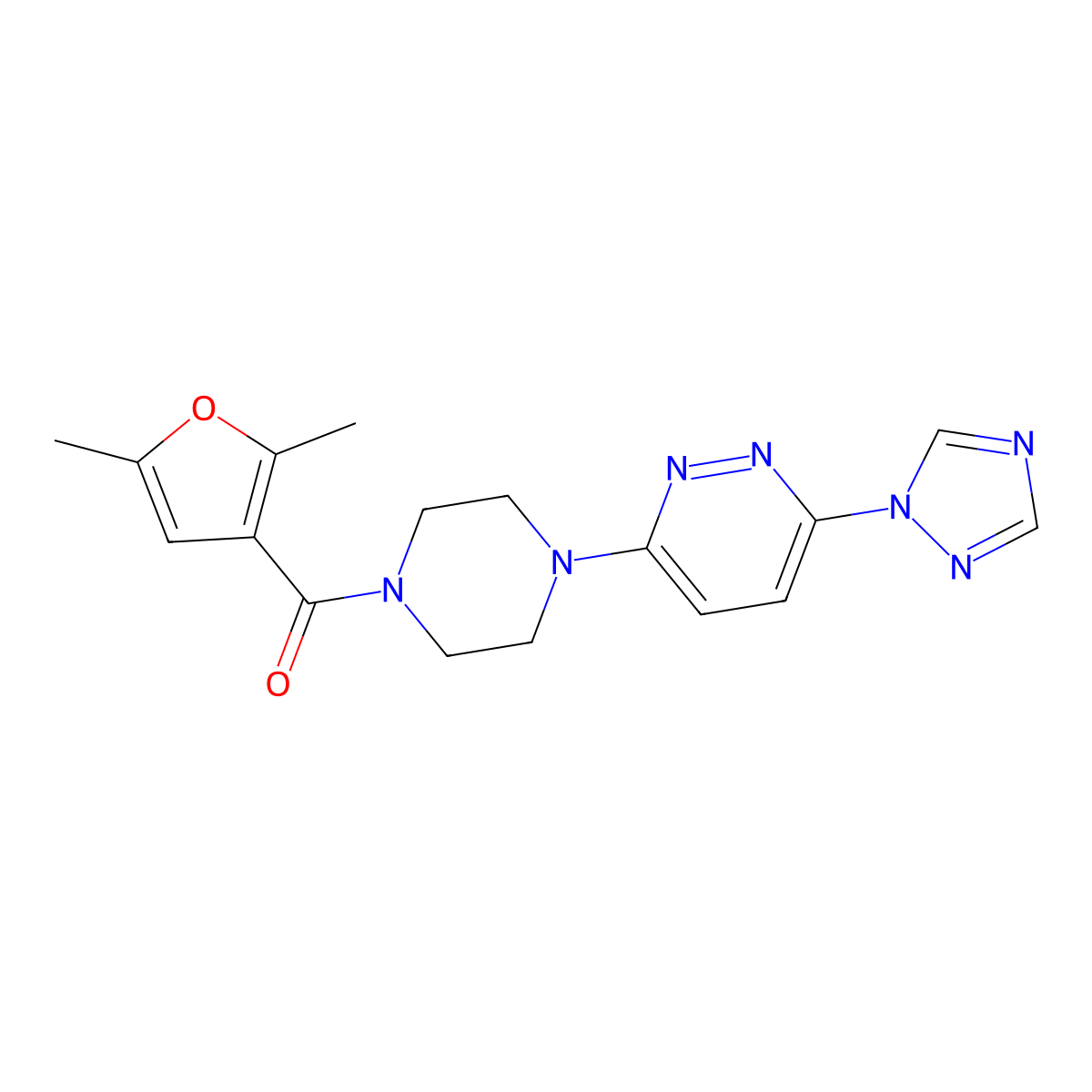 (4-(6-(1H-1,2,4-triazol-1-yl)pyridazin-3-yl)piperazin-1-yl)(2,5-dimethylfuran-3-yl)methanone molecular structure, CAS 1797350-00-5