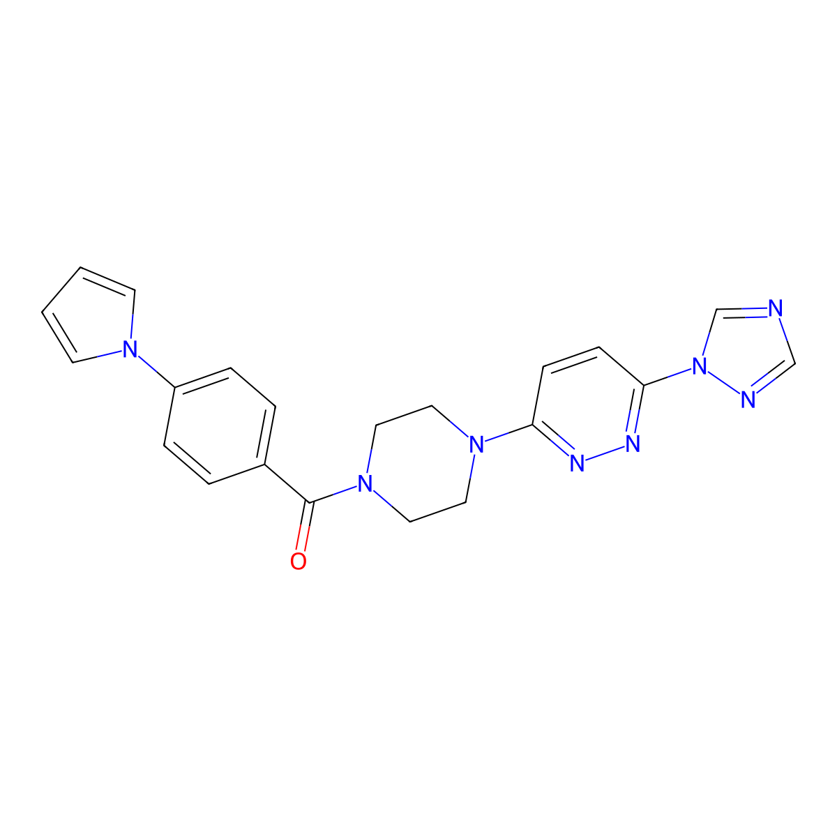 (4-(6-(1H-1,2,4-triazol-1-yl)pyridazin-3-yl)piperazin-1-yl)(4-(1H-pyrrol-1-yl)phenyl)methanone molecular structure, CAS 1797350-08-3