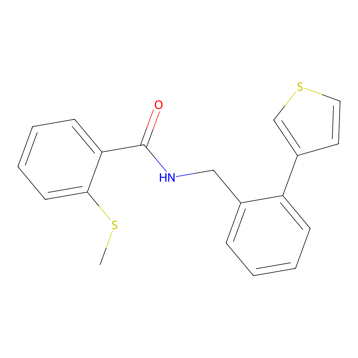 2-(methylthio)-N-(2-(thiophen-3-yl)benzyl)benzamide molecular structure, CAS 1797350-20-9