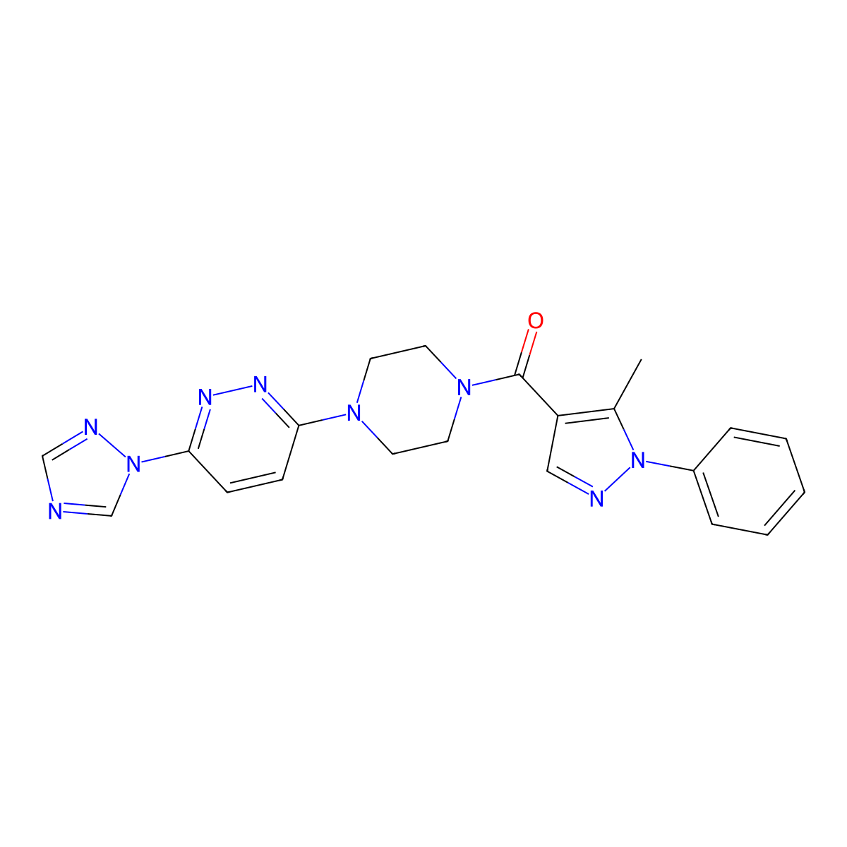 (4-(6-(1H-1,2,4-triazol-1-yl)pyridazin-3-yl)piperazin-1-yl)(5-methyl-1-phenyl-1H-pyrazol-4-yl)methanone molecular structure, CAS 1797350-22-1
