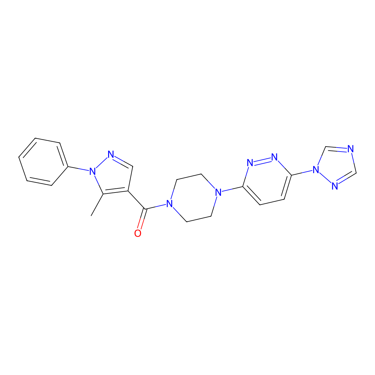 (4-(6-(1H-1,2,4-triazol-1-yl)pyridazin-3-yl)piperazin-1-yl)(5-methyl-1-phenyl-1H-pyrazol-4-yl)methanone molecular structure, CAS 1797350-22-1