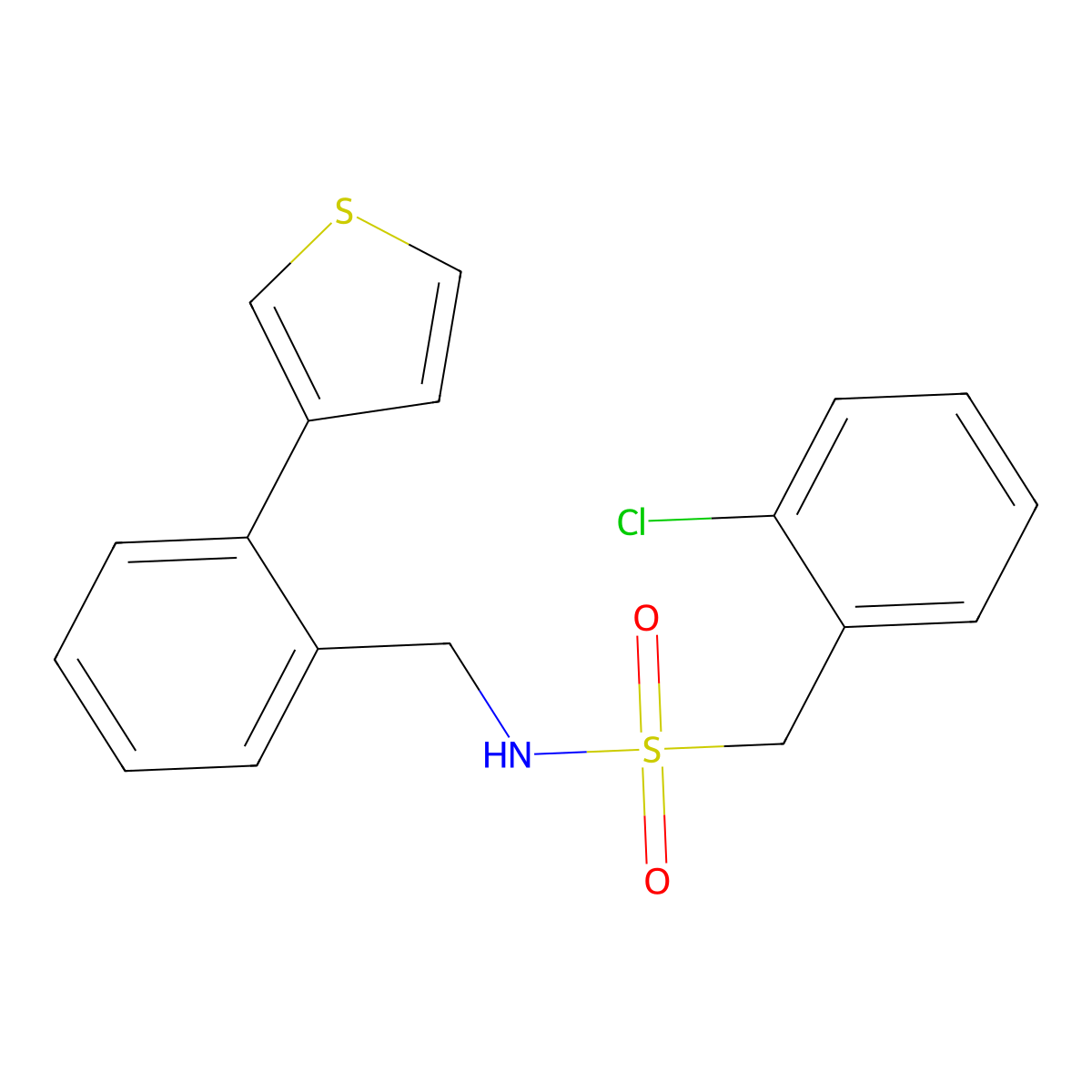 1-(2-chlorophenyl)-N-(2-(thiophen-3-yl)benzyl)methanesulfonamide molecular structure, CAS 1797350-48-1